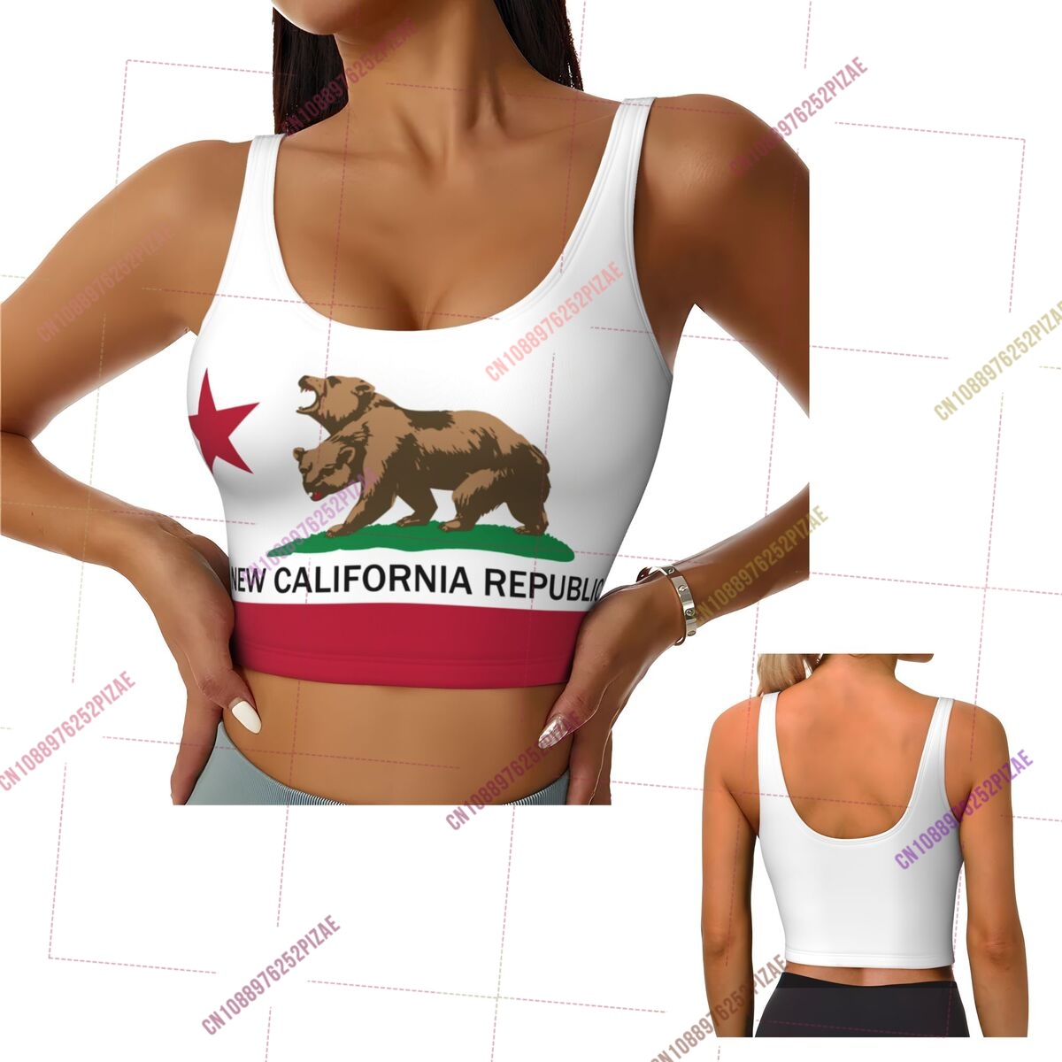 Yoga Fitness California - Reggiseno Sportivo da Donna con Bandiera